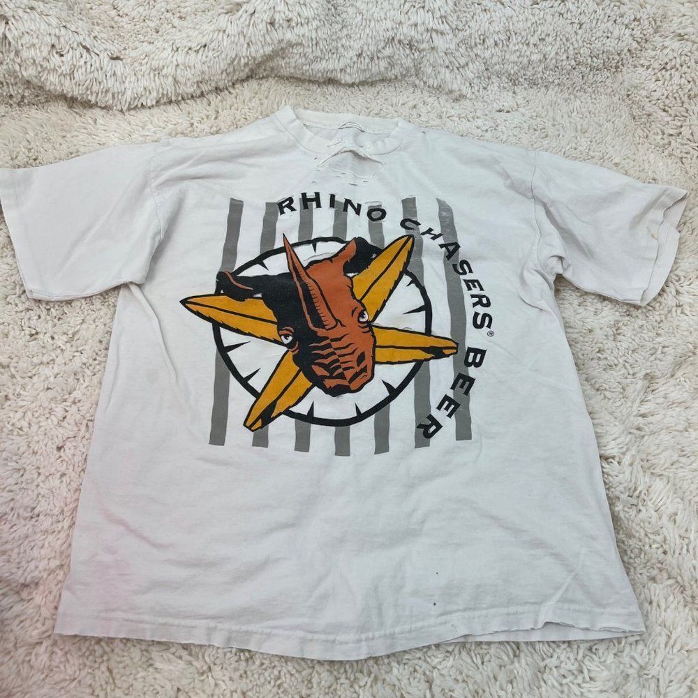 Destroyed Vtg Paper Thin Work T-Shirt Sun Wash Faded Distressed Single Stitch-Rh
